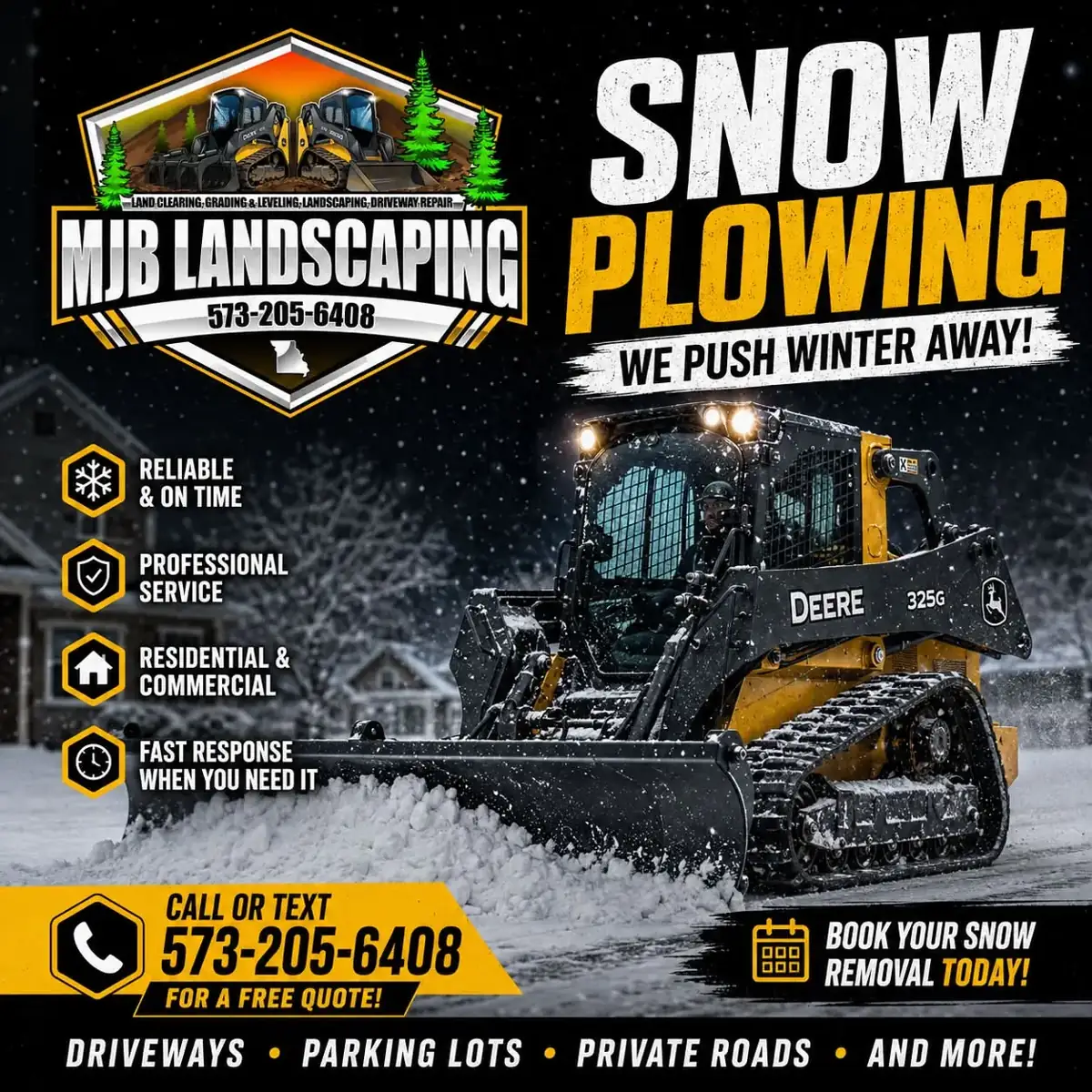 MJB Landscaping snow plowing with a track loader